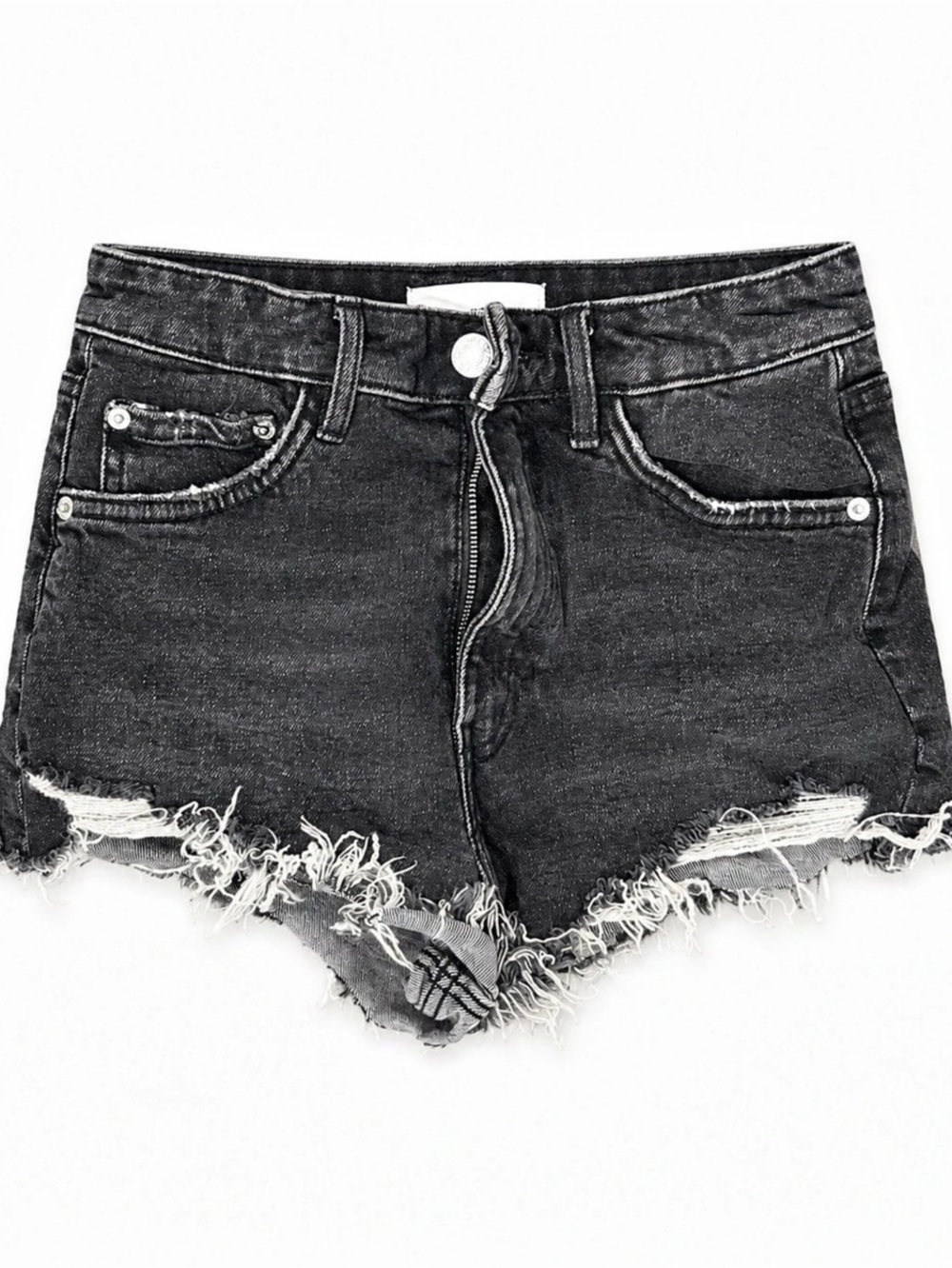 ZARA Black Washed Distressed Frayed Hem Denim Cutoff Shorts Size 4
